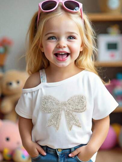 SHEIN قميص كاجوال بلا أكمام من الأطفال بلون سادة مع تطريز خرزي، أم وابنتها