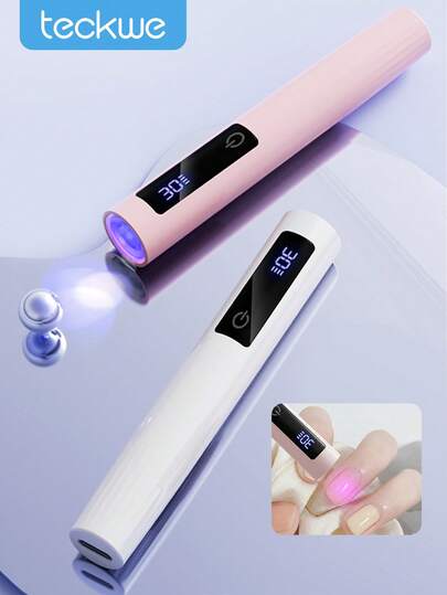 Teckwe Portable Mini UV Nail Lamp, Handheld UV Light For Gel Nails, Rechargeable LED Display Nail Dryer, 2 Timer Setting