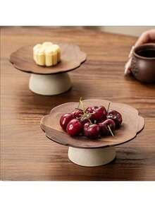 1 Khay đựng trái cây chân cao kiểu cổ điển đơn giản, khay đựng bánh ngọt ăn nhẹ hình hoa cho tiệc trà chiều, khay đựng các loại hạt khô, khay đựng trái cây sấy khô, đĩa trang trí không khí ngày lễ tình nhân, thích hợp cho gia đình, nhà hàng, văn phòng, phòng trà. - Đồ gốm + nâu - Xem 3