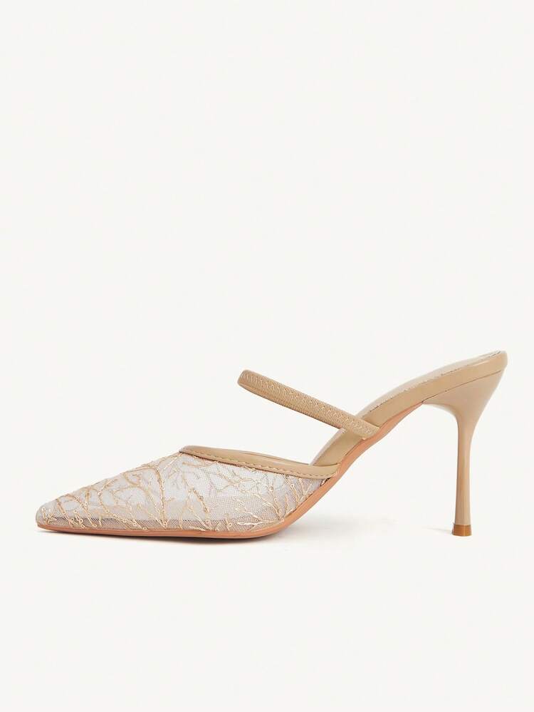 CUCCOO CHICEST Women's New Pointed Toe Khaki Mesh Sequin Fashionable Sexy Stiletto Peep Toe High Heel Sandals Wedding Shoes Summer Shoes Bride Shoes