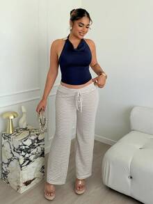 Maria Perezxox Women's Tie Waist Striped Straight Leg Loose Casual Pants,Fall,Fall Clothes For Women - Khaki - View 1