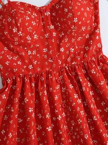 GlowEve 女士无袖纽扣碎花休闲连衣裙，红色，优雅假日装扮，可爱图案，收腰设计，有内衬，适合夏季和情人节穿着。 - 紅色 - 查看 5