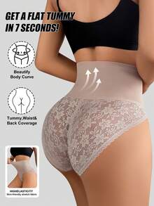 NudeFit Pantalones de mujer con parches de encaje de alta elasticidad para estilizar la figura - Albaricoque - Ver 4