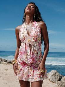 Nevyona 女士时尚优雅性感印花吊带背心和迷你裙两件套 - 彩色 - 查看 4