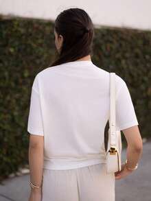 Andrea Bello 女士宽松休闲圆领基础款短袖上衣，秋冬季 - 白色 - 查看 2