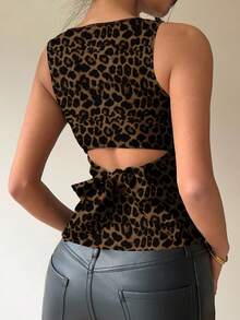 Aloruh Women's Backless Vintage Leopard Print Bow Decor Sleeveless Blouse, Suitable For Commuting, Daily Wear, Vacation, Beach, Chic Outings,Summer Top - Multicolor - View 7
