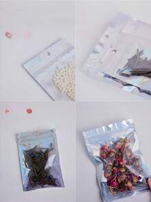 50个可重复使用密封铝箔拉链袋，透明扁平封口储物袋，适用于食品、糖果、零食、珠宝、工艺品零售包装、圣诞派对等场合 - 多色 - 查看 7