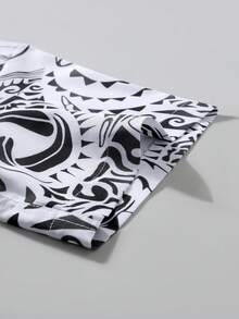 Calvornis 男士休闲几何印花短袖衬衫，夏季 - 黑與白 - 查看 7