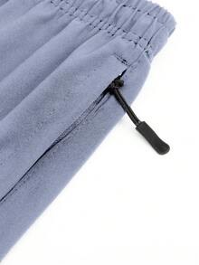 Manfinity Homme Men's Casual Bird Print Drawstring Waist Zipper Slant Pocket Shorts, Suitable For Sports, Daily Commute, Summer - Dusty Blue - View 7