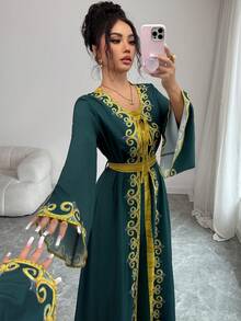 Elenzga Women's Elegant Floral Print 2 In 1 Dress, Suitable For Dates, Afternoon Tea, Graduation Ceremony, Vacation Wear - Green - View 1