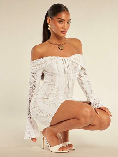 Silquee Đầm dạ hội ren kẻ sọc dọc thanh lịch dành cho nữ