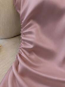 Franclia Áo kiểu nữ thanh lịch cổ tròn, ôm eo, xếp ly, tay ngắn, màu hồng đào nhạt, đa năng. - Màu Hồng  San hô - Xem 5