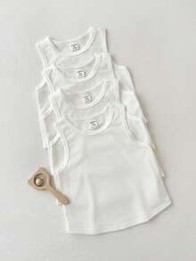 Loomiva Set de 4 piezas de chaleco sin mangas de punto suave de unicolor para bebé niño - Blanco - Ver 7