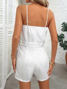 Ritzy Row Women's Elegant Commuter Black And White Striped Jumpsuit - Black and White - View 2