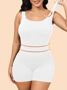 Snug Zone Plus Size Women Solid Color Casual Everyday Romper - White - View 3