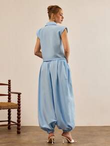 CasuGlow Women, Spring, Summer, Jacket, Sleeveless, Boho, Harem Pant, - Baby Blue - View 6