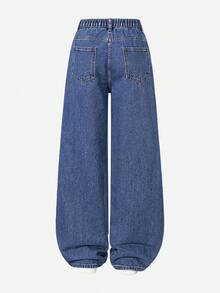 Teen GirlCasual Retro Washed Blue Straight Leg Jeans, Fashionable & Versatile - Blue - View 2