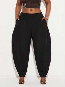 SHEIN SXY Áo khoác gió cỡ lớn màu đen bằng vải nylon, có mũ xếp ly bên hông điều chỉnh eo và quần ống rộng hình quả bóng có dây rút, phù hợp cho đi làm, thời trang, thanh lịch, gợi cảm, ngày Valentine, dự đám cưới, phong cách cổ điển, tiệc tùng, mùa xuân, váy dạ hội, dạ hội, đi chơi, phong cách cổ điển, từ xuân sang hè, thanh lịch cho nữ, kỳ nghỉ, thường ngày cho nữ, ngày Valentine, lễ hội, nữ mùa xuân, kỳ nghỉ hè. Phong cách đường phố. - màu đen - Xem 3