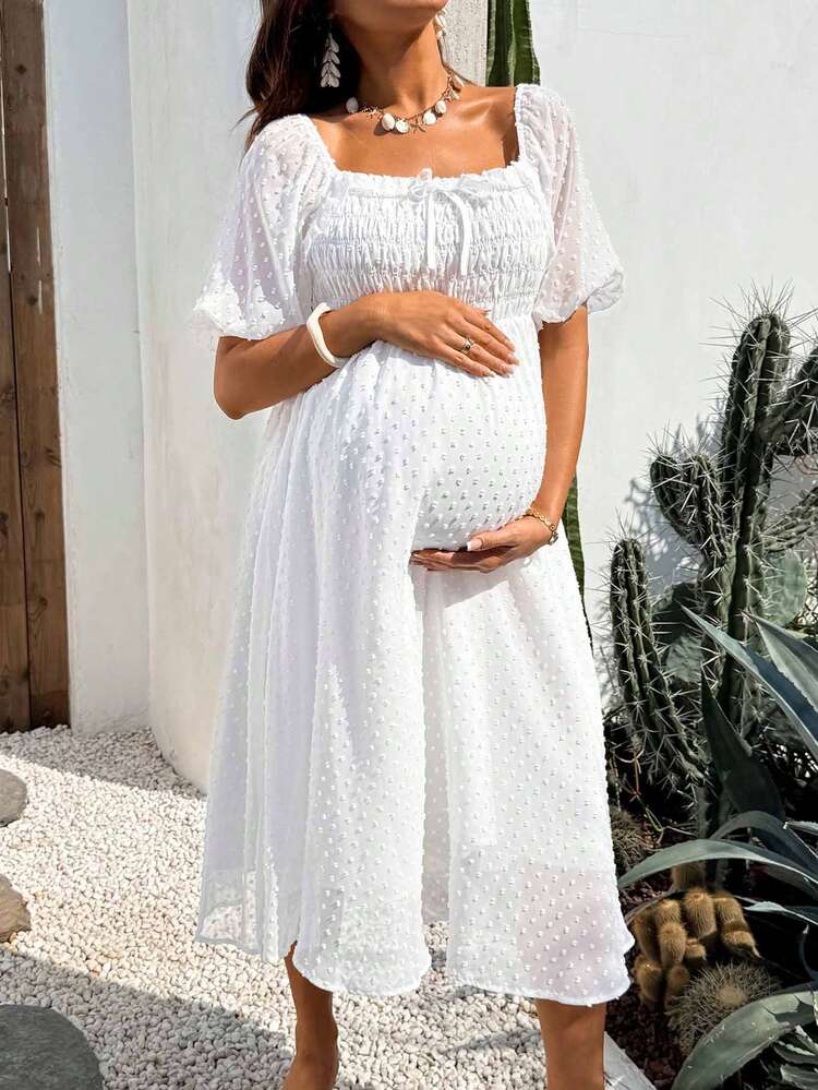 white baby shower dress Hire Maternity Dresses for Showers Photoshoot Gown Elegant Baby Shower Balloon Decorations