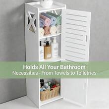 Kệ đựng đồ trong phòng tắm có cửa, kích thước rộng 24cm x cao 75cm, kệ bên hông bồn cầu, phụ kiện phòng tắm. - trắng - Xem 8