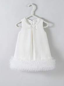 SHEIN Glamorique Kids 女婴优雅蝴蝶结3D花朵装饰无袖连衣裙，适合花童、婚礼、派对、生日、度假、夏季拍照等场合 - 白色 - 查看 1