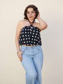 Lupita Cardoza Women's New Winter Top, Elegant Halter Neck Tie, Modern Style, Simple Polka Dot Camisole, Suitable For Everyday Wear, Dates, Autumn/Winter Layering, Christmas Outfits, And New Year's Wear. - Black - View 5