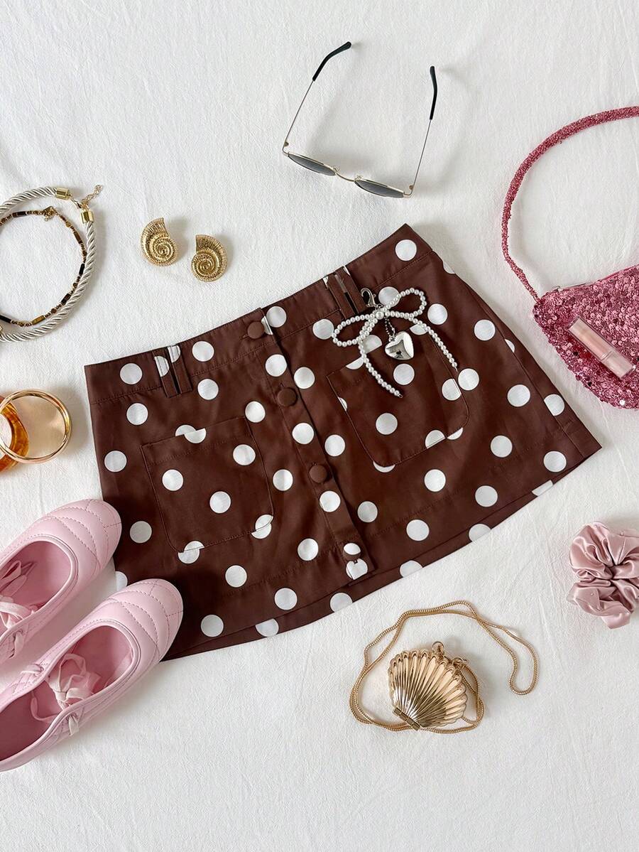 Soleia 女士棕色波点亚麻修身迷你裙，复古优雅，适合假日、休闲、度假、约会、下午茶、音乐节、波西米亚风等场合。 - 彩色 - 查看 1