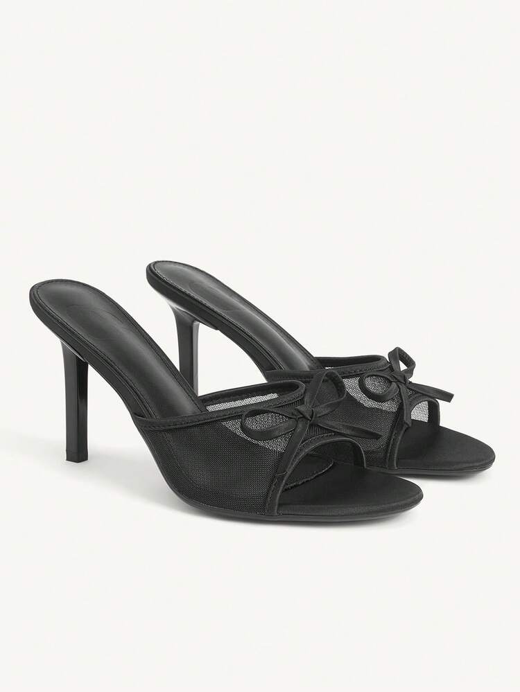CUCCOO CHICEST Women's High-Heeled Sandals, Satin Fabric Material, Round Toe 9CM Women's Elegant Stiletto High Heels, Easy To Wear With Slip-On, Cute Bow Decoration, Black Lace, Black High Heels, Kitten Heels, Dinner Shoes, Fashionable And Versatile, Suitable For Daily/Parties/Valentine's Day Dating/Spring Festival Thanksgiving Party/Commuter Office/Outerwear Women's Shoes Summer Shoes Wedding Shoes Bride Shoes