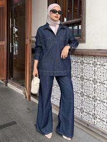 Dazy-Less Women's Casual Top And Jeans Set - Blue - View 9