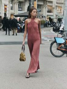 Nöista 女士棕色露背系带阔腿连体裤 - 玫紅色 - 查看 1