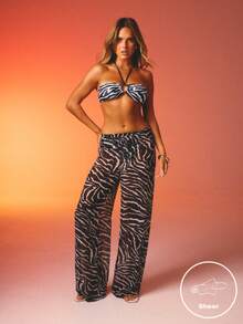 Aralina 夏季女士全无衬里透明斑马纹印花派对假日度假裤 - 黑與白 - 查看 4
