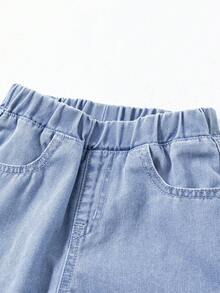 女童（小号）新款休闲时尚简约设计水洗牛仔套装 - 淺色水洗藍 - 查看 6