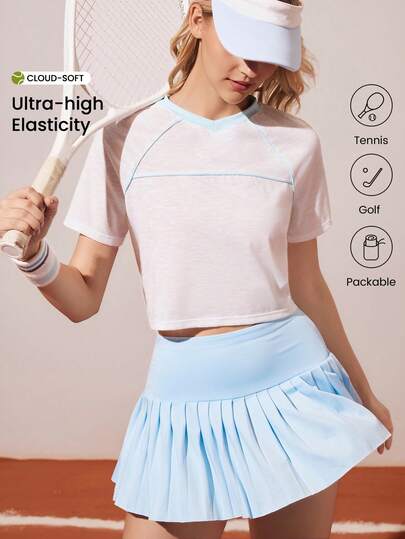 CourtClass Women's Casual Sports Short Sleeve Cropped T-Shirt Tennis Shirt Tennis Top Crop Top