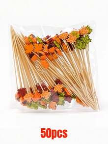 50/100Pcs Bamboo Pick Sweet Daisy Theme Flower Fruit Fork, Party Dessert Salad Stick Cocktail Skewer, Wooden Picks Wedding Birthday Party Supplies - Multicolor - View 20