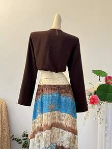 INAWLY Women's Solid Color Cropped Vacation Beach Top - Brown - View 2