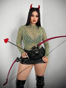 Whyspr 大码女式立领印花修身休闲长袖T恤 - 綠色 - 查看 5