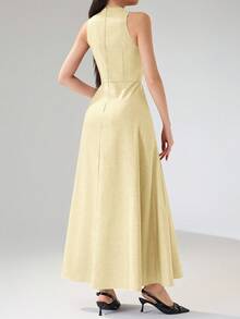 Heiryn Đầm dài in họa tiết ô dù, kiểu dáng thường ngày, thích hợp cho nữ đi làm. - Màu vàng ngỗng - Xem 3