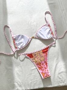 Swim Mod Women's Paisley Print Swimwear Set For Beach Vacation - Multicolor - View 2