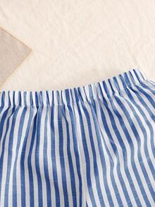 SHEIN Young Girl Casual Vacation College Commute Street Style Camisole Patchwork A-Line Woven Striped Top & Matching Patchwork Wide Leg Long Pants Set Young GirlS - Blue and White - View 6