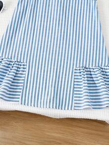 Young Girl Woven Striped Sleeveless Casual Dress - Blue and White - View 5