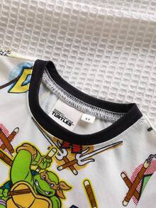 TEENAGE MUTANT NINJA TURTLES | SHEIN 男童卡通印花短袖上衣和短裤睡衣套装 - 白色 - 查看 3