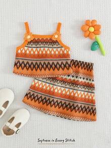 Cozy Pixies Baby Girl Striped Pattern Camisole Top And Elastic Waist Shorts 2 Pieces Set - Multicolor - View 1