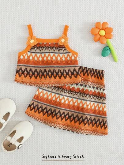 Cozy Pixies Baby Girl Striped Pattern Camisole Top And Elastic Waist Shorts 2 Pieces Set