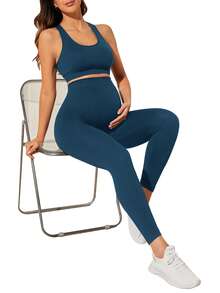 SHEIN Maternity High Waist Quick Dry Sports Capri Pants - Blue - View 4