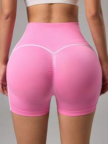 Sovereign Charm Pantalones cortos deportivos casuales de mujer con cintura alta y rayas de contraste - Rosa - Ver 3