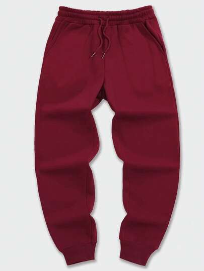 Manfinity Dauomo Men's Solid Color Drawstring Waist Pockets Cuffed Sweatpants