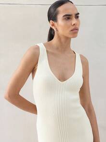 KSTM Womens Ribbed Knit V-Neck Sleeveless Midi Dress Semi Sheer Bodycon Tank Summer Casual Evening Versatile Dress - Yellow - View 5