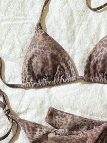 Swim Vcay 3pcs Women's Random Print Halter High Cut Bikini Set, Spring/Summer - Multicolor - View 3