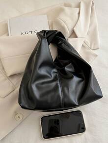 Fashionable Versatile Solid Color New PU Leather Shoulder Bag, Casual Minimalist Baguette Small Purse For Women - Black - View 4