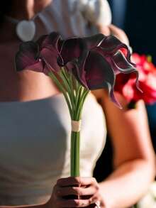 4支/10支逼真仿真马蹄莲花束，适用于婚礼、派对、花园、家居装饰、情人节、生日礼物、春季花卉摆设等场合。 - 紫色 - 查看 10